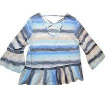 Load image into Gallery viewer, Zac & Rachel Tops Adult Medium Peplum Cross Trap Bell Sleeve Flowy Womens **