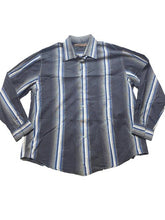 Load image into Gallery viewer, Perry Ellis Shirt Adult Extra Large Black Blue Striped Collared Casual Mens