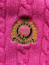 Load image into Gallery viewer, Lauren Ralph Lauren Sweater Womens Large Pink Cable Knit Oversized Crest Logo