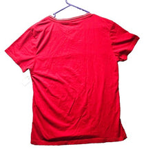 Load image into Gallery viewer, Fried Denim Shirt Womens Large Red Spandex Stretch Embossed Logo Streetwear Y2K