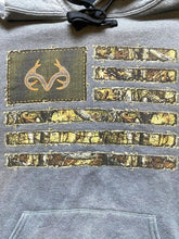 Load image into Gallery viewer, Camouflage Sweatshirt Adult Medium Gray Sofspun Buckhorn Camo Hoodie Flag Mens