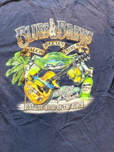 Load image into Gallery viewer, Blues & Brews Shirt Womens Medium Cantina & Crab Snacks Guitar Beach Palm Tree