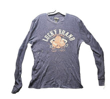 Load image into Gallery viewer, Lucky Brand Shirt Women Large Navy Waffle Knit Thermal Showdown Card Lightweight