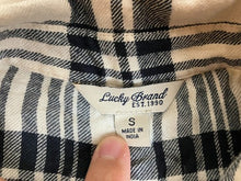 Load image into Gallery viewer, Lucky Brand Shirt Woman Small Beige Black Button Up Casual Plaid Viscose Tunic