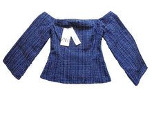Load image into Gallery viewer, Zara Shirt Womens Small Tweed Off The Shoulder Blouse Flared Sleeve Ladies NWT