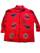 Load image into Gallery viewer, Marisa Christina Sweater Womens Extra Large Red Black Wool Animal Appliques