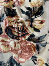 Load image into Gallery viewer, Japna Shirt Womens Small Velvet Taupe AOP Rose Boho Sheer Lined Rayon Nylon NWT