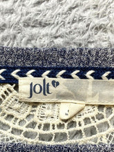 Load image into Gallery viewer, Jolt Shirt Womens Medium Navy Blue Ivory Crochet Lace Raglan Boho Blouse Ladies