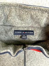 Load image into Gallery viewer, Tommy Hilfiger Jacket Adult 2XL XXL Gray Quarter Zip Fleece Spell Out Flag Mens