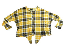 Load image into Gallery viewer, Riley & James Shirt Womens 3X Yellow Black Button Up Tie Blouse Plus Ladies