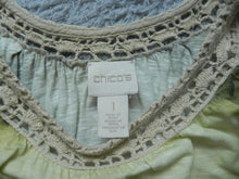 Load image into Gallery viewer, Chico's Shirt Womens 1 Tie Dye Cold Shoulder Sleeve Crochet Lace Blouse Ladies