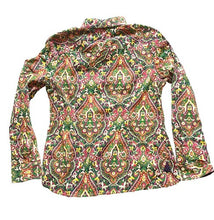 Load image into Gallery viewer, Tommy Hilfiger Shirt Womens Large Green Pink Geometric Floral Contrast Cuffs
