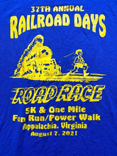 Load image into Gallery viewer, Railroad Days Shirt Adult Medium Blue Road Race 37th Appalachia Power Walk Mens