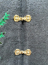 Load image into Gallery viewer, VTG Crystal Kobe Sweater Womens Medium Navy Blue Poinsettia Christmas Cardigan