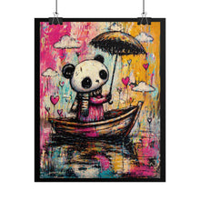 Load image into Gallery viewer, Panda in Boat Art Poster — Cute Colorful Rainy-Day Illustration (Rolled Poster)