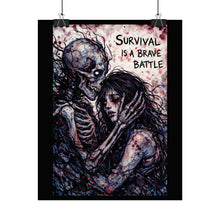 Load image into Gallery viewer, Survival Is a Brave Battle Poster — Gothic Skull Embrace Mental Health Art Print