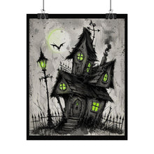 Load image into Gallery viewer, Haunted Cottage Poster — Spooky Halloween Rolled Art Print