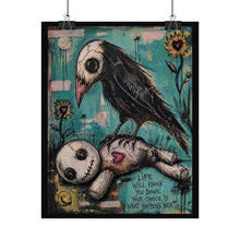 Load image into Gallery viewer, Gothic Crow & Voodoo Doll Poster — “Life Will Knock You Down” Rolled Art Print