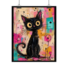 Load image into Gallery viewer, Whimsical Black Cat Rolled Poster — Colorful Cute Cat Wall Art