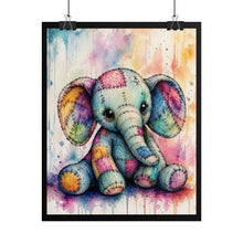 Load image into Gallery viewer, Whimsical Stitched Baby Elephant Poster - Cute Patchwork Nursery Wall Decor