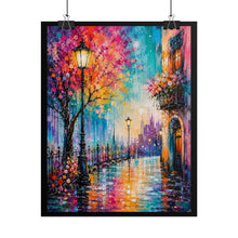 Load image into Gallery viewer, Vibrant European Street Night Poster - Romantic Cobblestone Alley Wall Decor