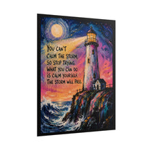 Load image into Gallery viewer, "The Storm Will Pass" Lighthouse Motivational Poster – Ocean Quote Wall Art Print