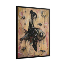 Load image into Gallery viewer, Gothic Girl on Fish Art Poster — Moody Surreal Wall Print