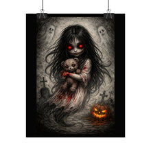 Load image into Gallery viewer, Horror Poster — Creepy Girl with Teddy Ghost Poster (Halloween Wall Art)