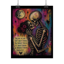 Load image into Gallery viewer, Rolled Poster — Gothic Skeleton Couple 'Falling in Love' Romantic Art Print