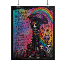 Load image into Gallery viewer, Dark Fantasy Gothic Character Under Pride Mushroom Umbrella Poster - "Love Loud. Live Free."
