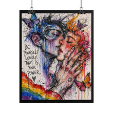 Load image into Gallery viewer, "Be Yourself Loudly" Pride Art | Intricate Sketch Kissing Couple Poster
