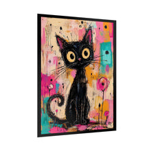 Load image into Gallery viewer, Whimsical Black Cat Rolled Poster — Colorful Cute Cat Wall Art