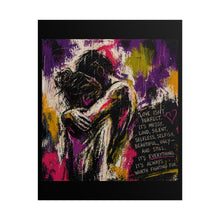 Load image into Gallery viewer, Romantic Embrace Art Poster — "Love Isn’t Perfect" Rolled Wall Art