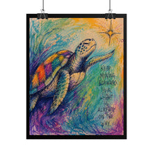 Load image into Gallery viewer, Colorful Sea Turtle Following A Star "Keep Moving Forward. Your Light Is Already On The Way" Canvas Poster