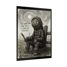 Load image into Gallery viewer, Rolled Poster – Creepy Scarecrow Art Print: “The Scars You Hide Tell a Story of Strength”