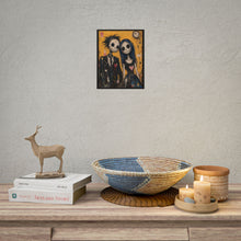 Load image into Gallery viewer, Gothic Skeleton Couple Art Poster – Spooky Cute Yellow Wall Art with Blue Hair