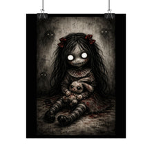 Load image into Gallery viewer, Creepy Girl with Bunny Rolled Poster — Dark Horror Wall Art