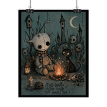 Load image into Gallery viewer, Find Beauty in the Things That Haunt You — Rolled Art Poster (Creepy Cute Campfire Illustration)