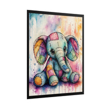 Load image into Gallery viewer, Whimsical Stitched Baby Elephant Poster - Cute Patchwork Nursery Wall Decor
