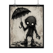 Load image into Gallery viewer, Gothic Rain Creature Rolled Poster — Dark Cute Monster Art Print (Umbrella)