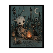 Load image into Gallery viewer, Find Beauty in the Things That Haunt You — Rolled Art Poster (Creepy Cute Campfire Illustration)