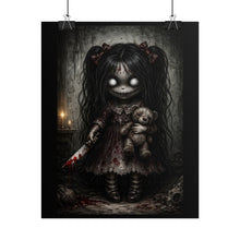 Load image into Gallery viewer, Creepy Doll Horror Poster - Bloody Knife Gothic Rolled Wall Art