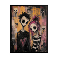 Load image into Gallery viewer, Gothic Emo Couple Art Poster – Spooky Cute Pink Hair & Stripes Wall Art