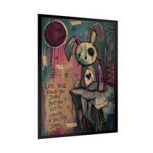 Load image into Gallery viewer, Rolled Poster — Moody Bunny Art Print with 'Life Will Knock You Down' Quote