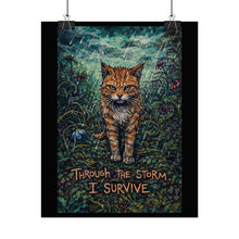 Load image into Gallery viewer, Survivor Lynx Poster — "Through the Storm I Survive" Inspirational Rolled Art Print