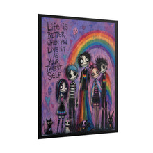 Load image into Gallery viewer, Spooky Cute Pastel Goth Friends under a Rainbow Poster - Colorful Identity Canvas Wall Decor