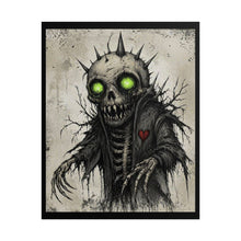 Load image into Gallery viewer, Horror Skull Poster — Glowing Green Eyes Spiked Skeleton Art