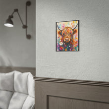 Load image into Gallery viewer, Colorful Highland Cow and Wildflowers Poster – Vibrant Farmhouse Animal Wall Art Print