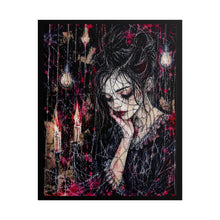 Load image into Gallery viewer, Moody Gothic Girl Portrait Art Print – Dark Whimsy Woman with Hanging Lightbulbs & Candles Wall Decor