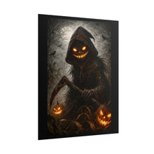 Load image into Gallery viewer, Halloween Scarecrow Poster — Spooky Jack-o'-Lantern Grim Reaper Wall Art (Rolled Poster)